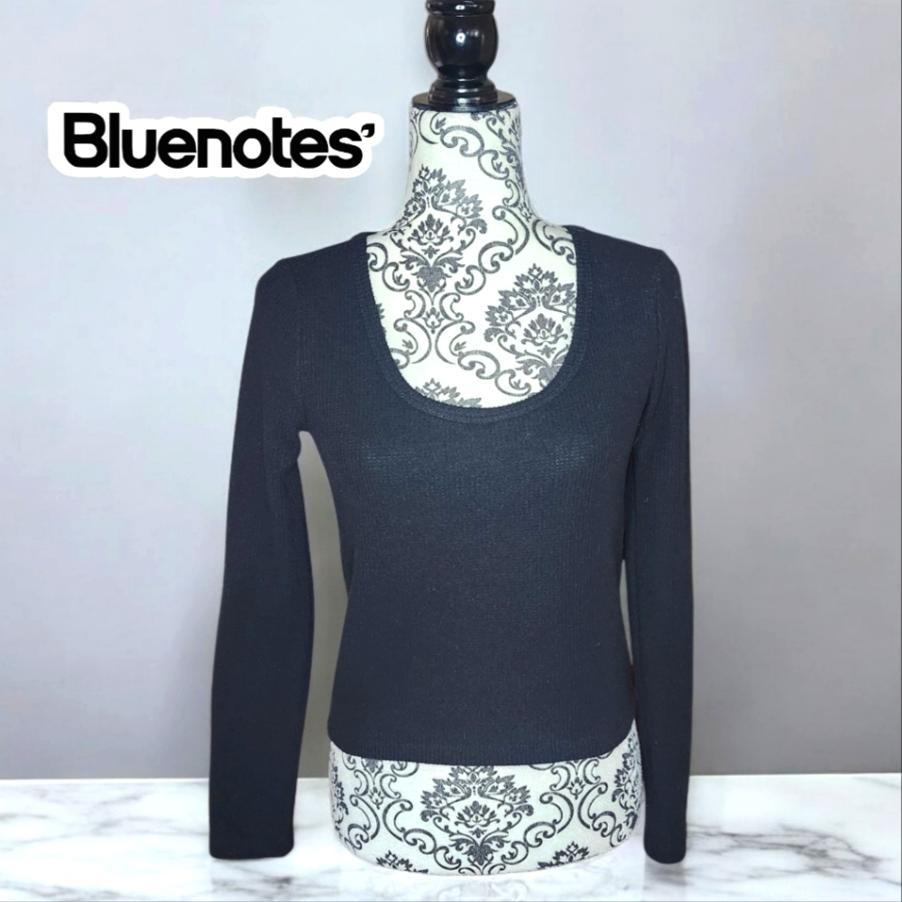 BLUENOTES Black Long Sleeve Waffle Top - Small